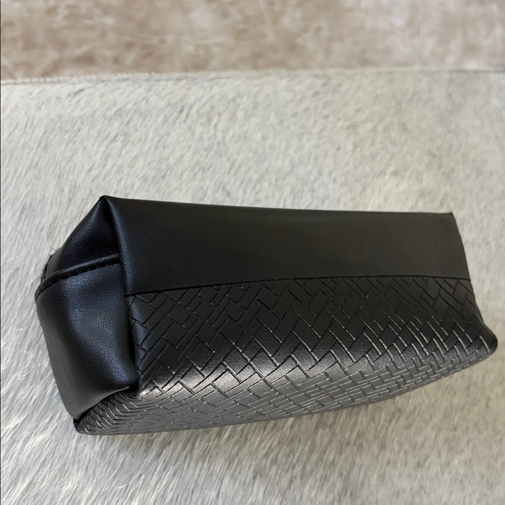 Cole Haan Black Leather ToiletryKit – Woven Detail – Travel Grooming Bag